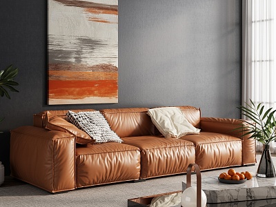 Three-seat sofa leather sofa home living room model