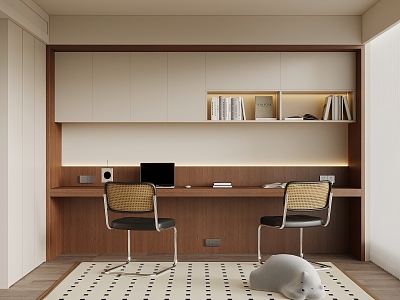 Middle style study desk and chair combination 3d model