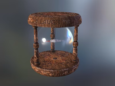 Vintage Wooden Decorative Ornament Set with Engraved Laugh Tale Text and Transparent Glass Globe 3d model