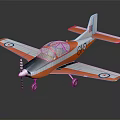 Orange and White Passenger Plane with Propeller Two Seat Cockpit Wing Emblems Stripe Design