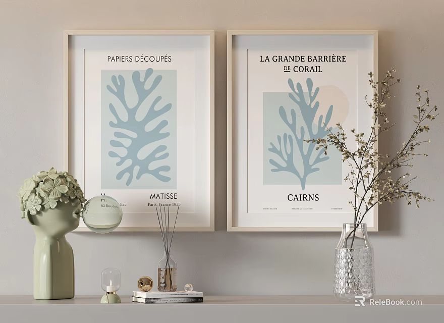 Wall Art Posters With Coral Patterns And Cairo Marseille Home Decor Elements 3d model