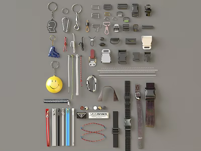 Clothing Accessories Including Metal Buckles Straps And Various Garment Components 3d model