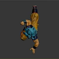 Anime Action Figure In Dynamic Battle Pose With Blue Spiky Hair And Orange Pants
