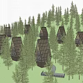 Modern Forest Detached Villa With Triangular Roof And Wooden Exterior Among Pine Trees
