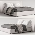 Modern Double Bed Design With White Headboard And Gray Bedding Minimalist Interior 3d model