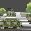 Garden Landscape Design With Stone Steps Wooden Planters Lush Green Plants And Trees