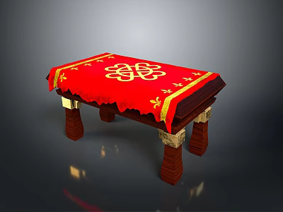 Traditional Conference Table With Red Tablecloth And Golden Decorative Patterns On Wooden Legs 3d model