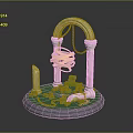 Decorative Miniature Scene With Arch Columns Golden Spiral Green Blocks And Stone Pieces