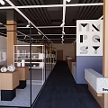 Modern Mall Store Interior Featuring Wooden Display Shelves And Bright Lighting Design