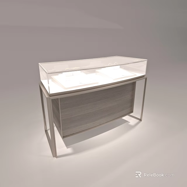 Modern Jewelry Display Case With Transparent Glass Top Wooden Cabinet And Metal Frame 3d model 