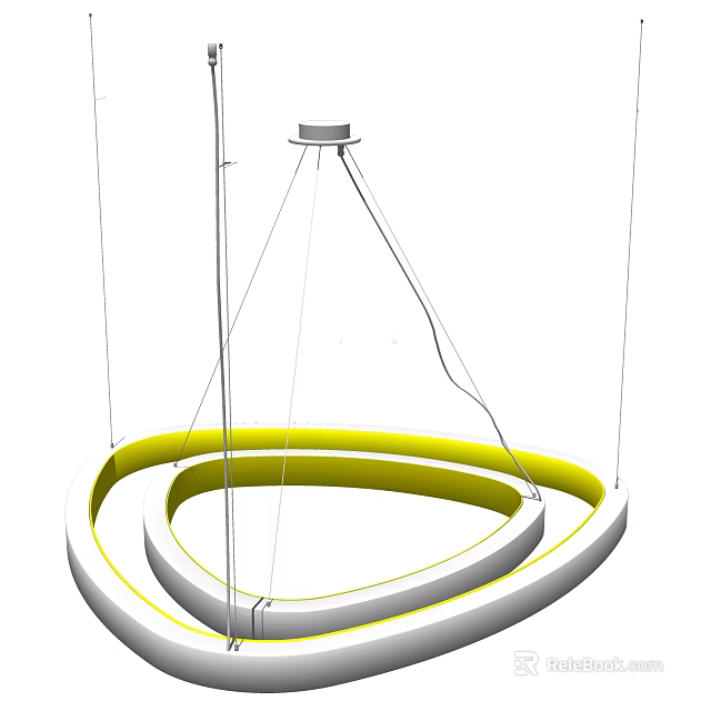 Modern Double Ring Chandelier With Yellow Accent And Hanging Design Elements 3d model 
