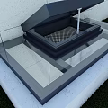 Detached Villa Exterior With Open Glass Skylight White Walls And Grass