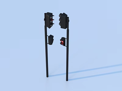 Two Black Traffic Signal Outdoor Lights Standing On Light Blue Background With Shadows 3d model