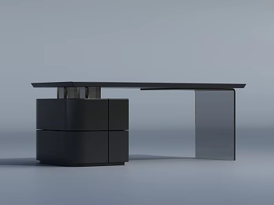Modern Office Desk With Black Wooden Drawers And Smooth Flat Top Surface 3d model
