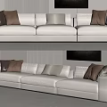 Beige Sectional Sofa with Brown and Beige Cushions in Modern Interior Light Walls Vertical Stripes