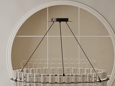 Modern Transparent Glass Chandelier with Black Metal Frame and Circular Hanging Design 3d model
