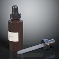 Brown Dropper Bottle With Sample Label Pipette And Cap On Dark Background 3d model