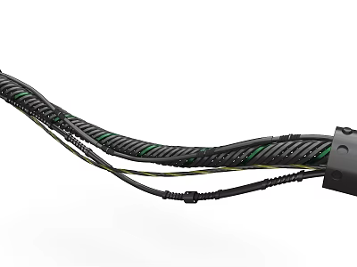 Industrial Equipment Durable Cable Harness With Insulated Green Yellow Wires And Black Protective Sheathing 3d model