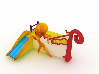 Colorful Octopus Shaped Children's Slide With Blue Slide And Red Decorative Rails 3d model