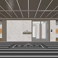 Modern Parking Lot Entrance With Ceiling Light Strips Marble Walls Elevator Parking Lines And Vehicles