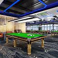 Modern Billiard Room Interior Design With Pool Table Seating And Decorative Posters 3d model