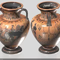 Black Figure Decorated Ancient Greek Vases With Chariot Human Figures And Spiral Patterns