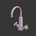 Modern Silver Curved Household Faucet With Dual Handles And Shiny Surface