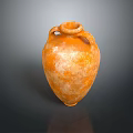 Antique Orange Textured Pottery Vase With Two Handles On Dark Reflective Background