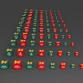 Window Display Design With Red Green Gift Boxes And Golden Bows Decorative Arrangement