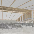 Spacious Station Hall Interior With Waiting Seats People Wooden Roof Elements And Large Windows