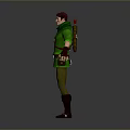 3D Model Of Archer In Green Outfit With Quiver Red Gloves And Brown Boots