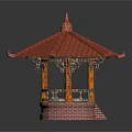 Traditional Asian Pavilion With Red Tiled Roof Curved Eaves And Ornamental Base
