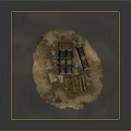 Weapon Storage Setup With Wooden Crates Metal Barrels On Dirt Ground Surface