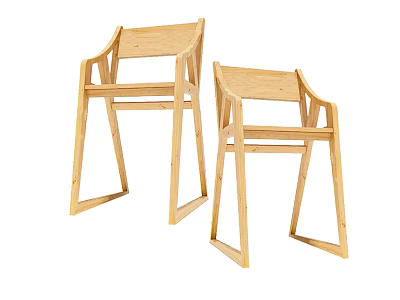 Two Wooden Leisure Chairs With Simple Modern Design Sturdy Armrests And Backrests 3d model