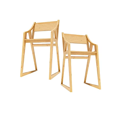 Two Wooden Leisure Chairs With Simple Modern Design Sturdy Armrests And Backrests 3d model
