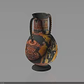 Ancient Greek Decorative Amphora With Double Handles And Figural Red Yellow Patterns