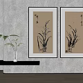 Black Framed Botanical Orchid Paintings For Light Colored Wall Interior Decoration
