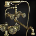 Brass Vintage Shower Faucet With Decorative Knobs And Intricate Carved Details