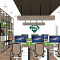 Modern Public Office Space With Multiple Computer Monitors Office Desks Green Plants And Open Layout 3d model