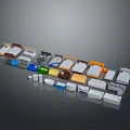 Various Colored Furniture Models Including Beds Sofas And Cabinets Arranged In