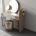 Modern Dressing Table With Round Mirrors Sequin Stool And Dried Grass Decor 3d model