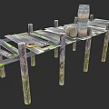 Electronic Equipment Display On Rustic Wooden Dock With Barrels And Planks