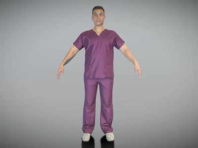 A Man Standing in Purple Scrubs Against Gray Background With Neutral Setting 3d model