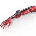 Futuristic Red Robotic Mechanical Arm With Metal Structure And Muscle Design