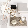 Decorative Ornament Set With Transparent Vase Dried Flowers Photo Frame Candle And Books