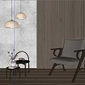 Single Sofa Against Wooden Wall With Pendant Lights Side Table And Green Plants