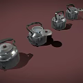 Four Shiny Silver Cups Arranged On Brown Background With Metallic Finish