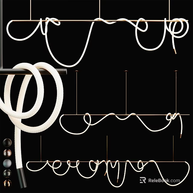 Elegant Modern Chandelier With White Curved Design And Metal Frame 3d model 