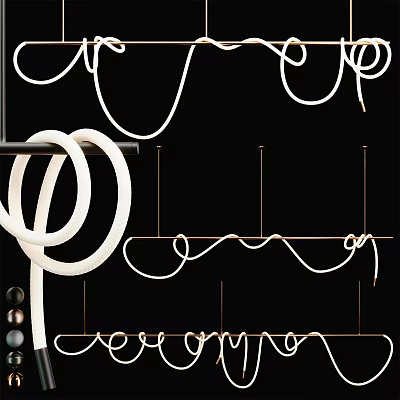 Elegant Modern Chandelier With White Curved Design And Metal Frame 3d model