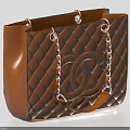 Brown Quilted Tote Bag With Silver Chain Strap And Brand Logo Design